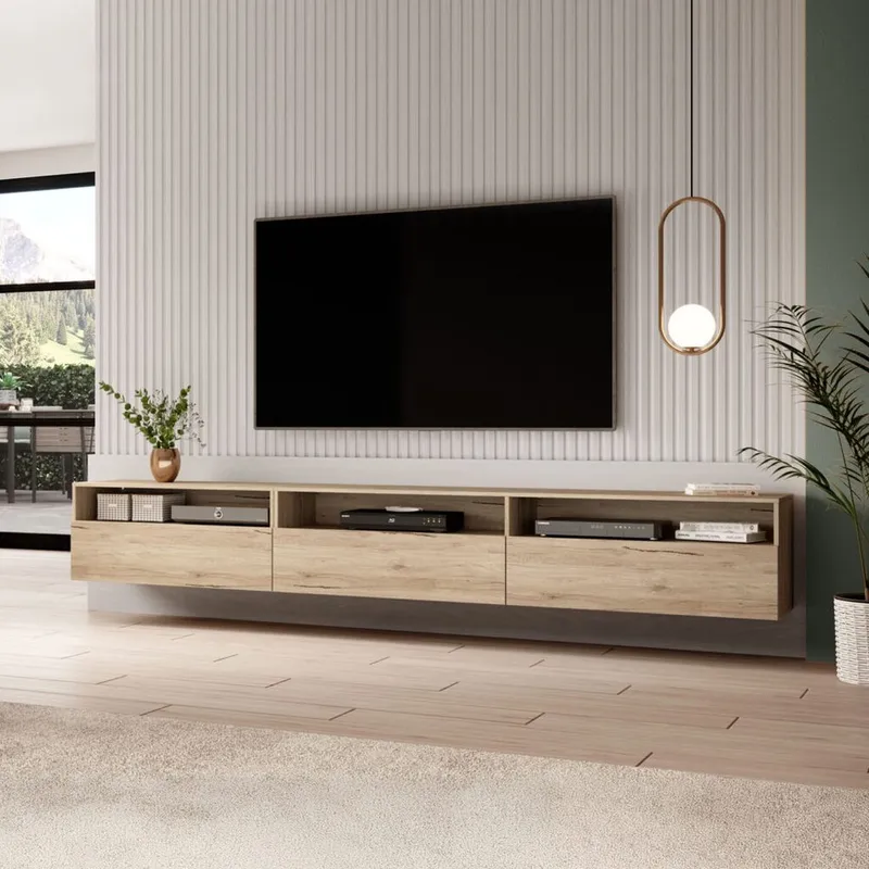 Vegghengt TV-enhet Baros 3 Nedfellbar Dør - San Remo eik lys laminat - Møbler - Mediamøbel & tv møbel - TV-benk & mediabenk