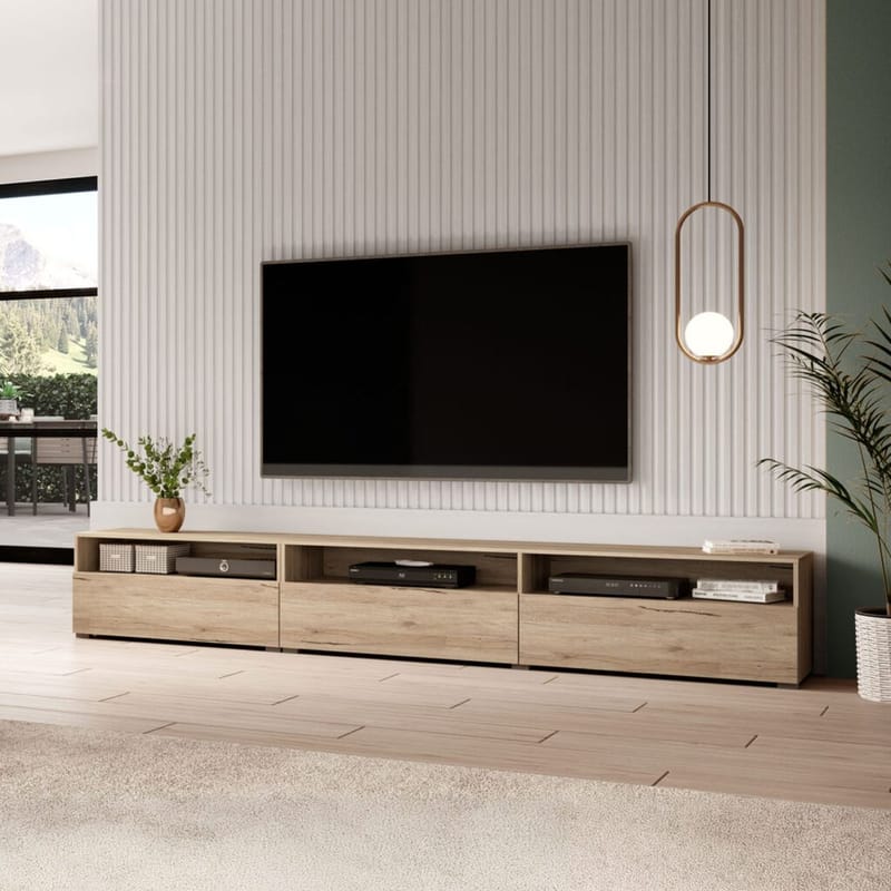 Vegghengt TV-enhet Baros 3 Nedfellbar Dør - San Remo eik lys laminat - Møbler - Mediamøbel & tv møbel - TV-benk & mediabenk