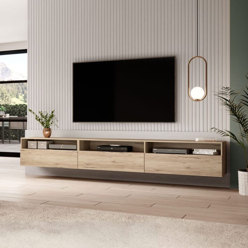 Vegghengt TV-enhet Baros 3 Nedfellbar Dør - San Remo eik lys laminat - Møbler - Mediamøbel & tv møbel - TV-benk & mediabenk