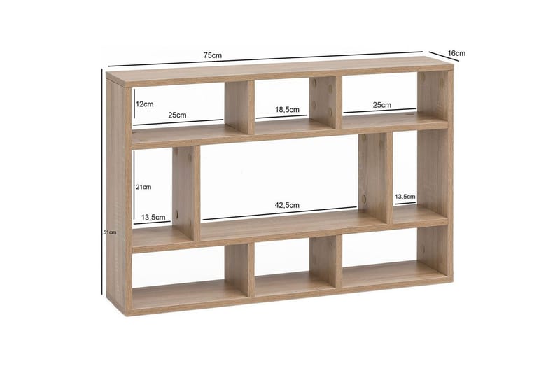 Vegghylle Wohnling melaminbelagt sponplate, bokoppbevaring, veggmontert, moderne stil Sonoma - Sonoma - Oppbevaring - Hyller - Vegghylle