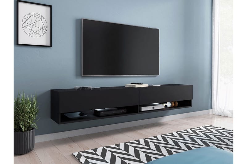 Veggmontert TV-benk 180 cm med Oppbevaring i Malt Tre - Svart - Møbler - Mediamøbel & tv møbel - TV-benk & mediabenk