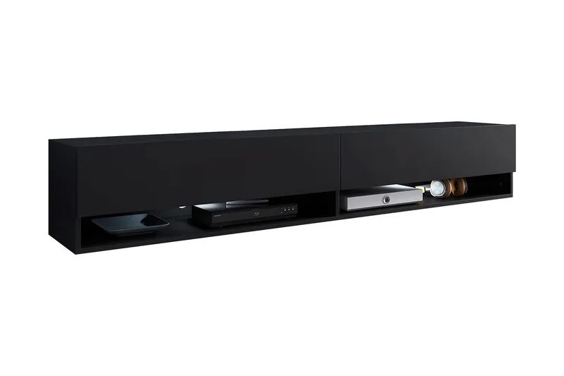 Veggmontert TV-benk 180 cm med Oppbevaring i Malt Tre, Svart