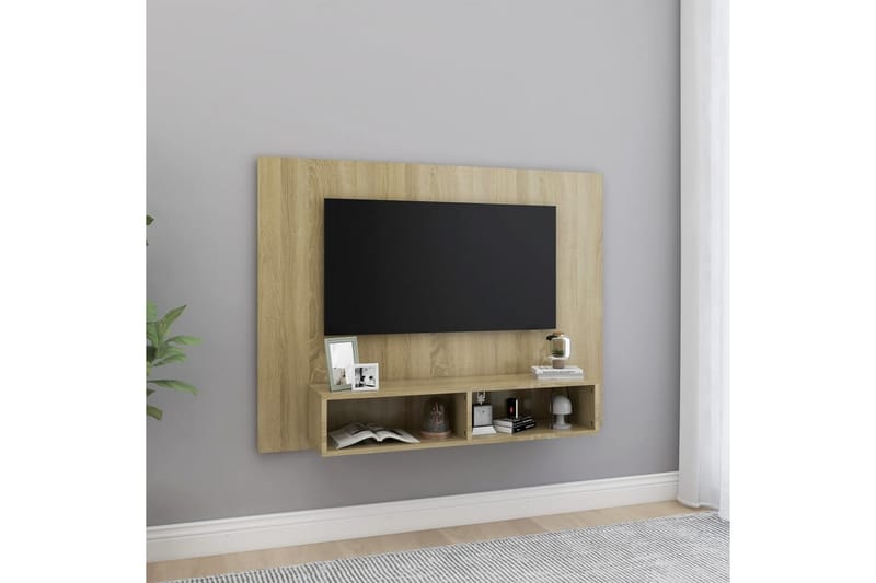 Veggmontert TV-benk sonoma eik 120x23,5x90 cm sponplate - Brun - Møbler - Mediamøbel & tv møbel - TV-skap