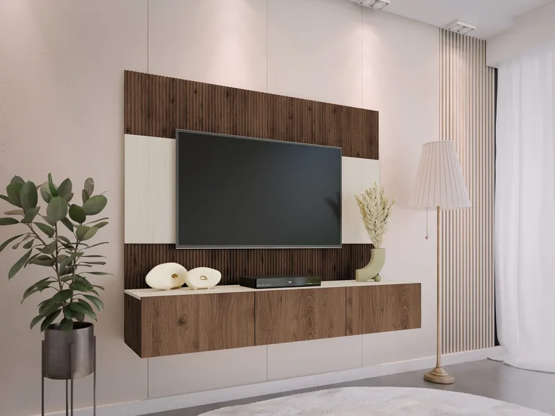 veggseksjon TV-skap 180x150 DEROMI brun - Møbler - Mediamøbel & tv møbel - TV-møbelsett