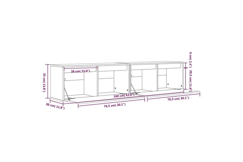 Veggskap 2 stk hvit 80x30x35 cm heltre furu - Hvit - Møbler - Mediamøbel & tv møbel - TV-benk & mediabenk