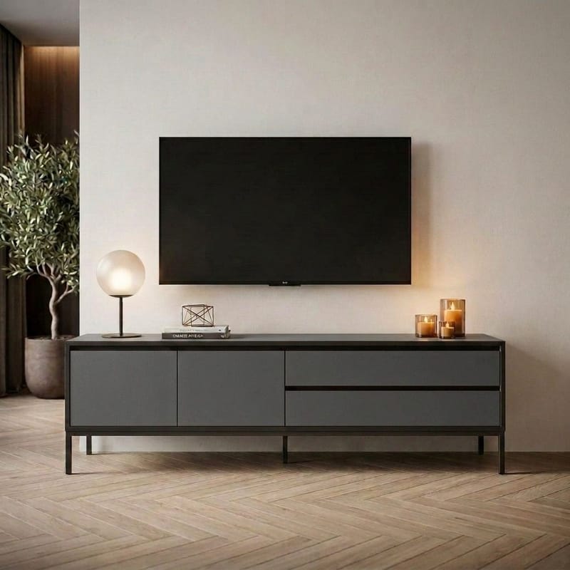 Velar TV-benk 180x55x40 cm - Anthracite/Wood Black/Black - Møbler - Mediamøbel & tv møbel - TV-benk & mediabenk