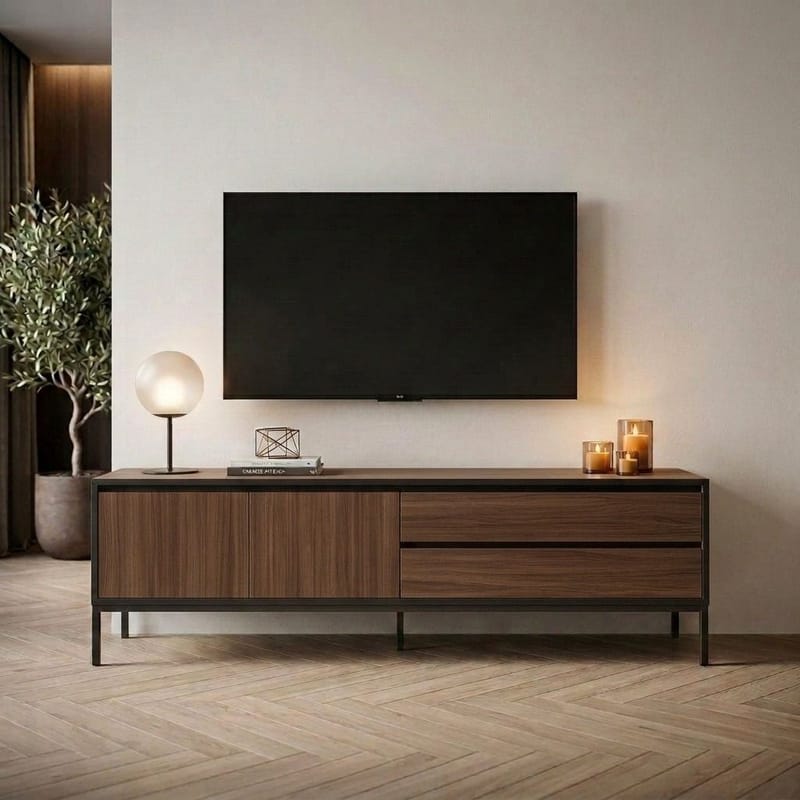 Velar TV-benk 180x55x40 cm - Milano Walnut, Wood Black, Black - Møbler - Mediamøbel & tv møbel - TV-benk & mediabenk