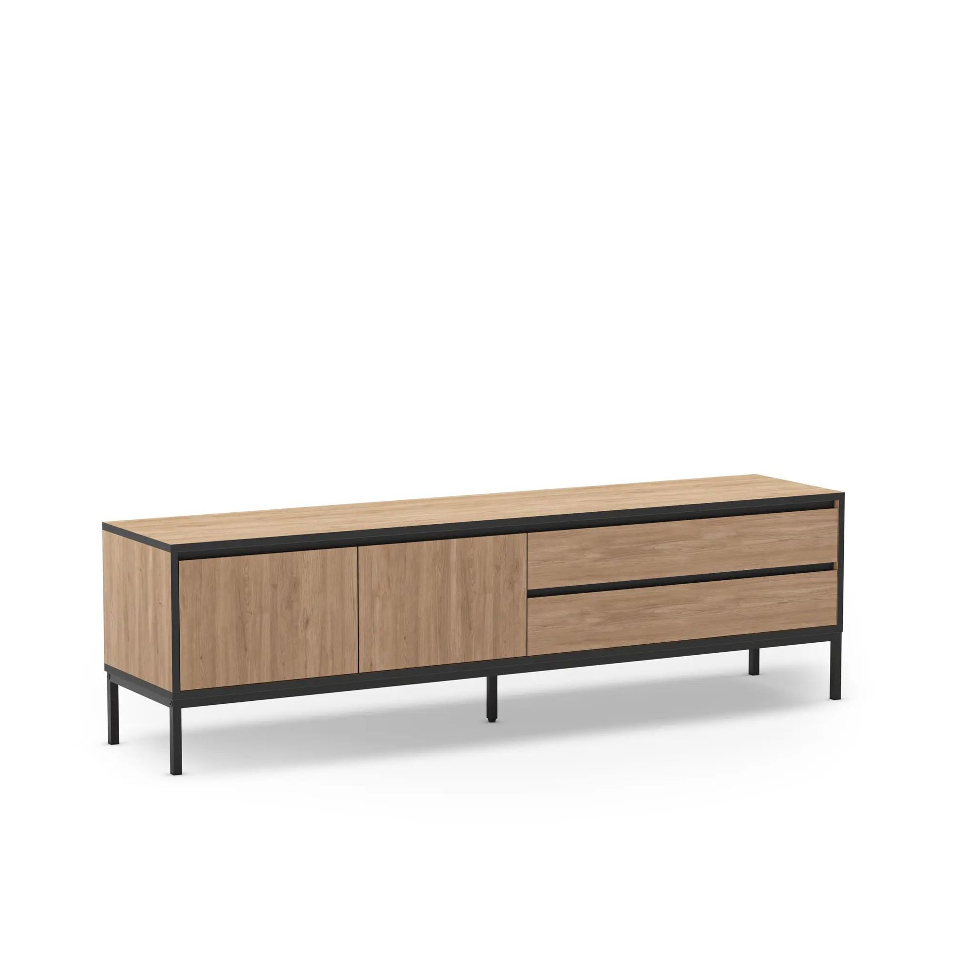 Velar TV-benk 180x55x40 cm - naturlig eik, tre svart, svart