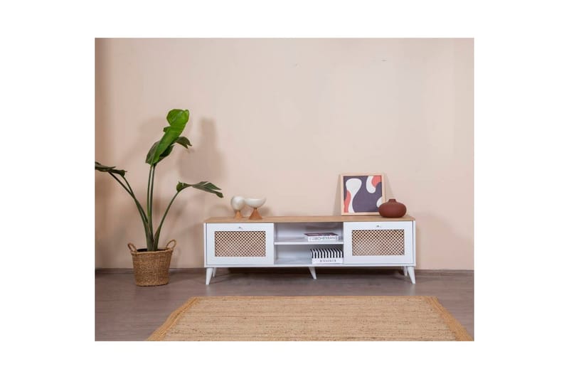 Velin TV-benk 55 cm - Mellomfarget tre/Hvit - Møbler - Mediamøbel & tv møbel - TV-benk & mediabenk
