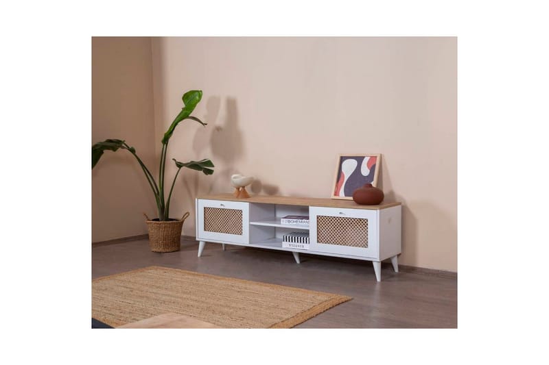 Velin TV-benk 55 cm - Mellomfarget tre/Hvit - Møbler - Mediamøbel & tv møbel - TV-benk & mediabenk