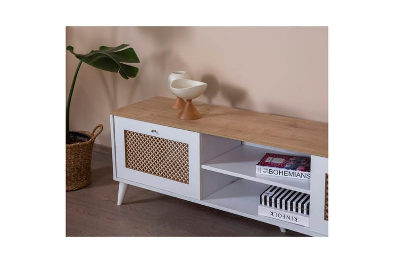 Velin TV-benk 55 cm - Mellomfarget tre/Hvit - Møbler - Mediamøbel & tv møbel - TV-benk & mediabenk