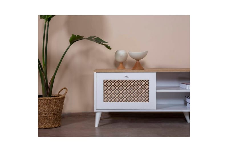 Velin TV-benk 55 cm - Mellomfarget tre/Hvit - Møbler - Mediamøbel & tv møbel - TV-benk & mediabenk