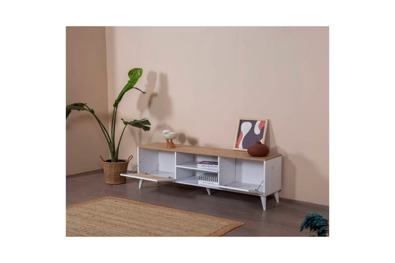 Velin TV-benk 55 cm - Mellomfarget tre/Hvit - Møbler - Mediamøbel & tv møbel - TV-benk & mediabenk