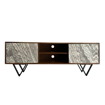 Venlor TV-benk 150x56x35 cm i massivt sheeshamtre med hvit steinlook - Hvit - Møbler - Mediamøbel & tv møbel - TV-benk & mediabenk
