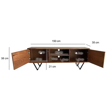 Venlor TV-benk 150x56x35 cm i massivt sheeshamtre med hvit steinlook - Hvit - Møbler - Mediamøbel & tv møbel - TV-benk & mediabenk