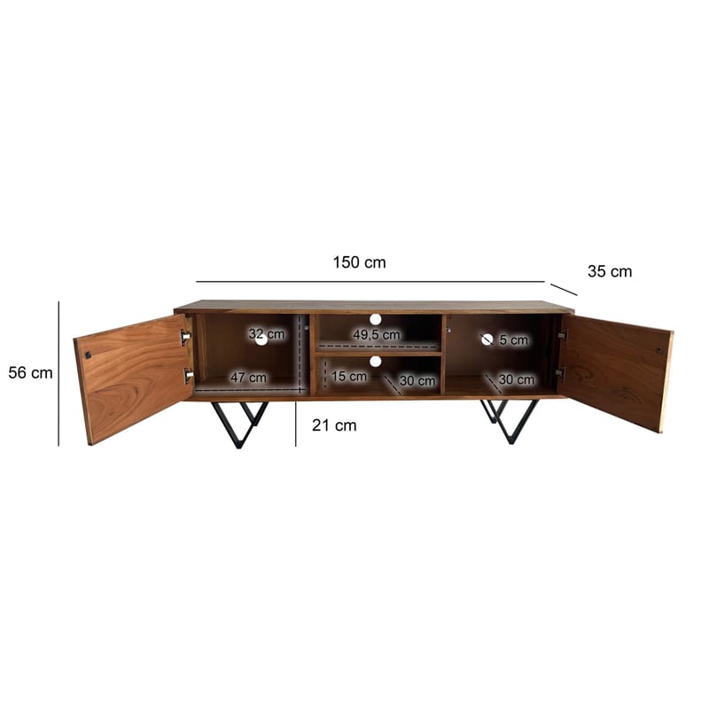 Venlor TV-benk 150x56x35 cm i massivt sheeshamtre med hvit steinlook - Hvit - Møbler - Mediamøbel & tv møbel - TV-benk & mediabenk