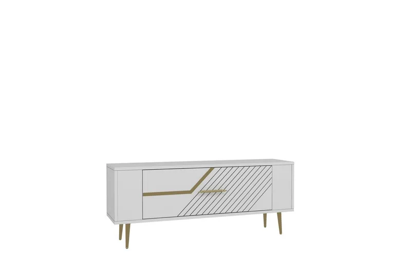 Veynor TV-benk 120 cm, Hvit/Gull