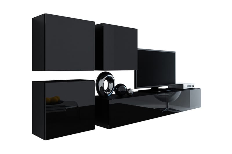 Vigo TV-møbelsett 230x40x180 cm - Svart / Hvit - TV-møbelsett