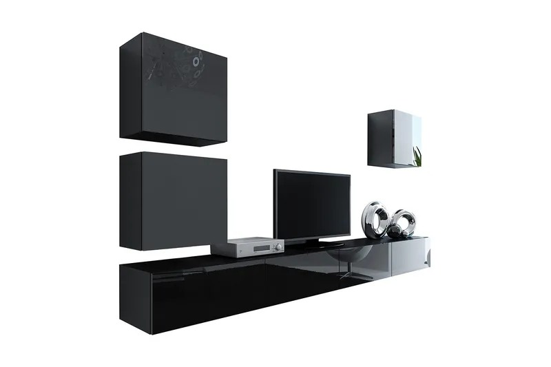 Vigo TV-møbelsett 280x40x180 cm - Svart / Hvit - Møbler - Mediamøbel & tv møbel - TV-møbelsett