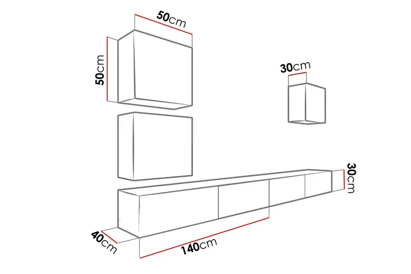 Vigo TV-møbelsett 280x40x180 cm - Svart / Hvit - Møbler - Mediamøbel & tv møbel - TV-møbelsett