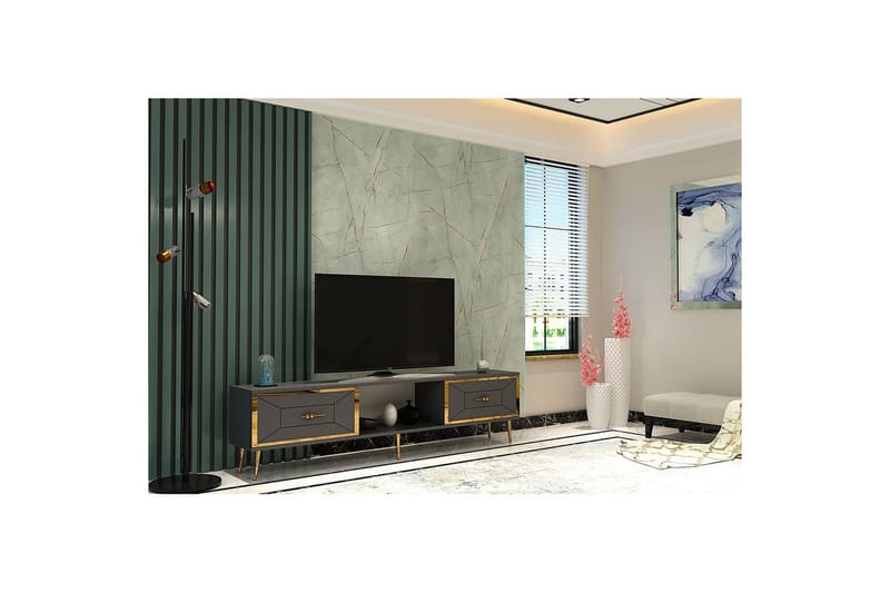 Virdel TV-benk 150 cm - Antrasitt/Gull - Møbler - Mediamøbel & tv møbel - TV-benk & mediabenk