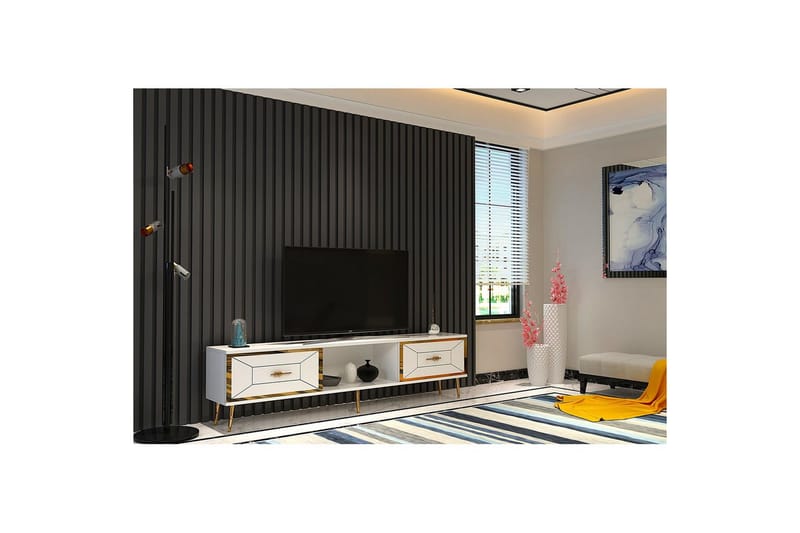 Virdel TV-benk 150 cm - Hvit/Gull - Møbler - Mediamøbel & tv møbel - TV-benk & mediabenk