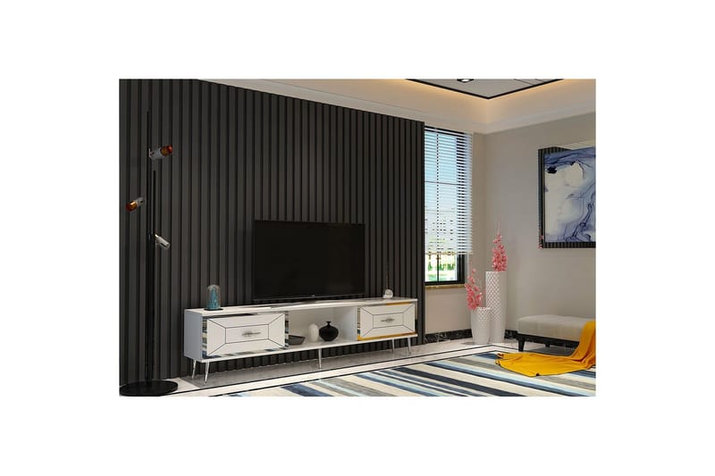 Virdel TV-benk 150 cm - Hvit/Sølv - Møbler - Mediamøbel & tv møbel - TV-benk & mediabenk
