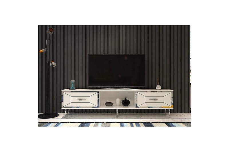 Virdel TV-benk 150 cm - Hvit/Sølv - Møbler - Mediamøbel & tv møbel - TV-benk & mediabenk