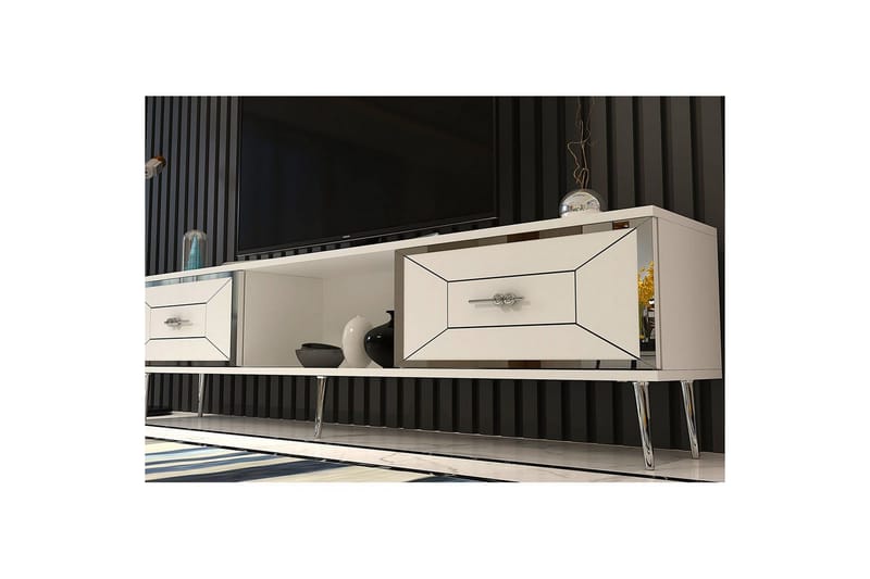 Virdel TV-benk 150 cm - Hvit/Sølv - Møbler - Mediamøbel & tv møbel - TV-benk & mediabenk