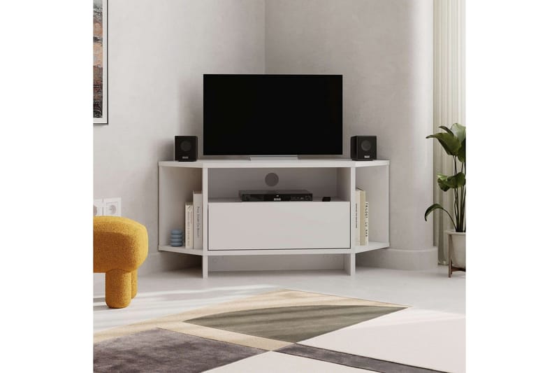 Viva Gulvstående TV-benk 95,7 cm med Oppbevaring i Malt Tre - Hvit - Møbler - Mediamøbel & tv møbel - TV-benk & mediabenk