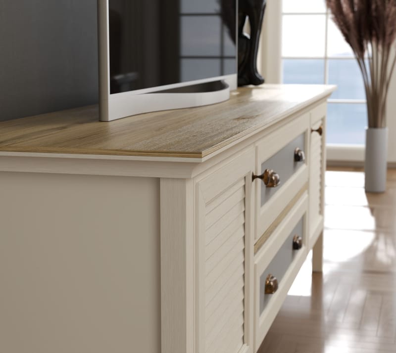 Vopira TV-benk 180 cm - Krem, eik, grå - Møbler - Mediamøbel & tv møbel - Mediestativ & veggfeste