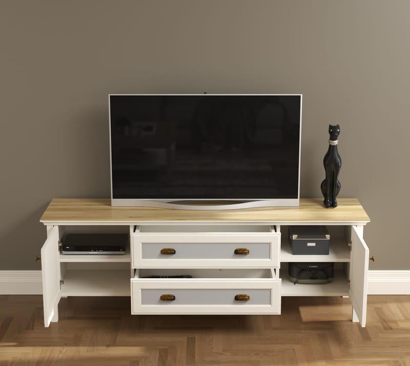 Vopira TV-benk 180 cm - Krem, eik, grå - Møbler - Mediamøbel & tv møbel - Mediestativ & veggfeste