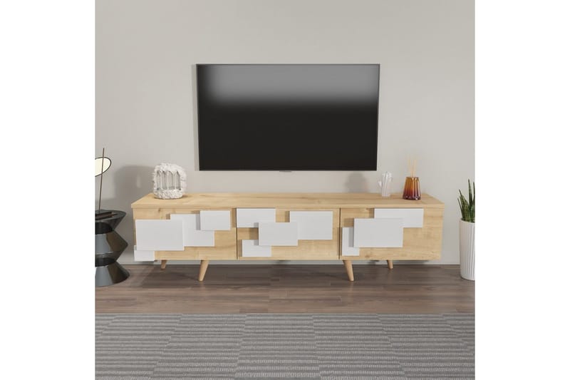 Xamira TV-benk 160 cm - Mellomfarget tre/Hvit - Møbler - Mediamøbel & tv møbel - TV-benk & mediabenk
