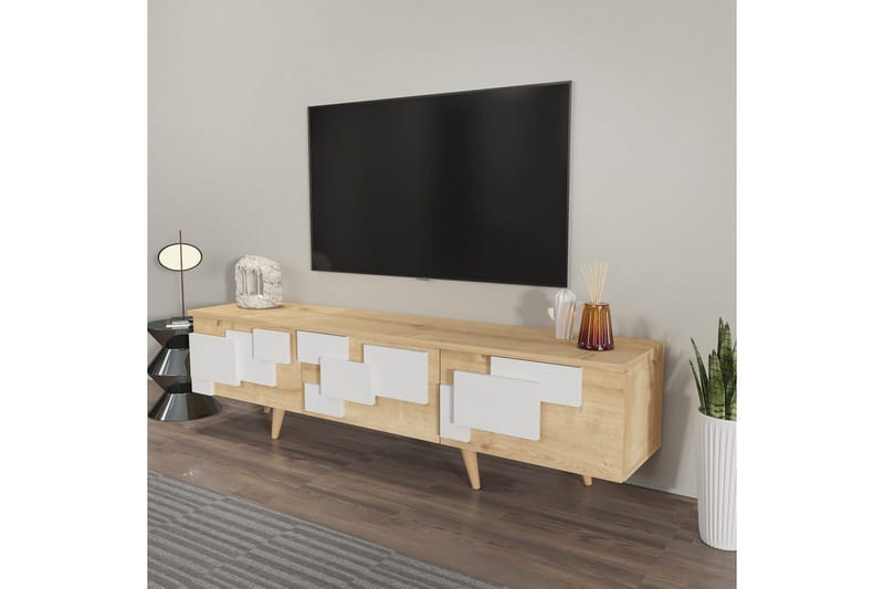 Xamira TV-benk 160 cm - Mellomfarget tre/Hvit - Møbler - Mediamøbel & tv møbel - TV-benk & mediabenk
