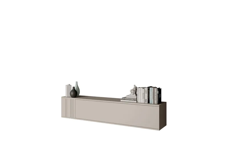 Zalricus Veggmontert TV-benk 150 cm med Oppbevaring i Malt Tre, Beige