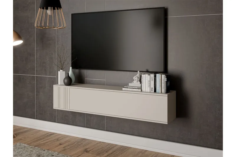 Zalricus Veggmontert TV-benk 150 cm med Oppbevaring i Malt Tre - Beige - Møbler - Mediamøbel & tv møbel - TV-benk & mediabenk
