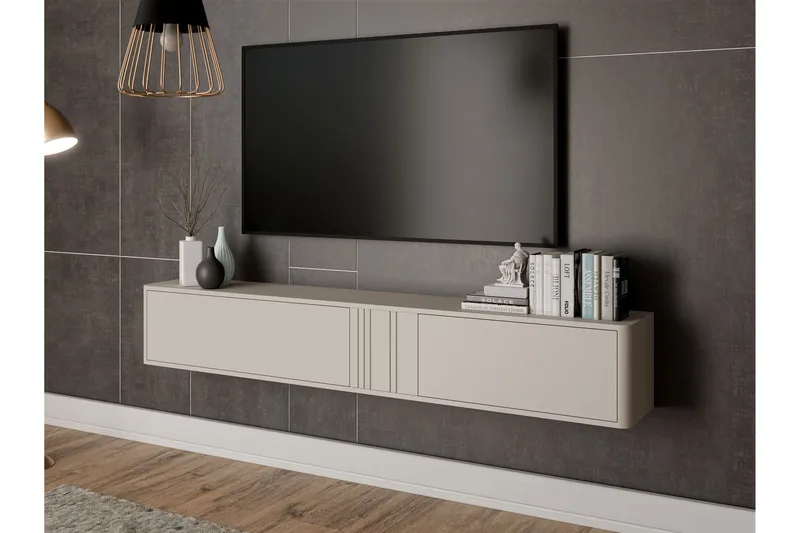 Zalricus Veggmontert TV-benk 190 cm med Oppbevaring i Malt Tre - Beige - Møbler - Mediamøbel & tv møbel - TV-benk & mediabenk