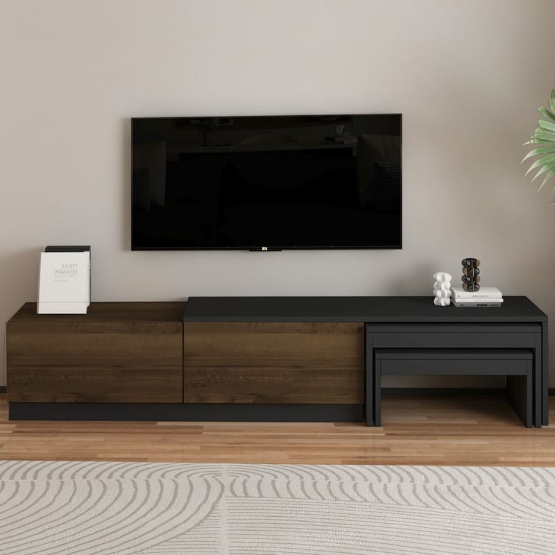 Zalven TV-benk 180x36x30 cm - antrasitt og antik valnøtt - Møbler - Mediamøbel & tv møbel - TV-benk & mediabenk
