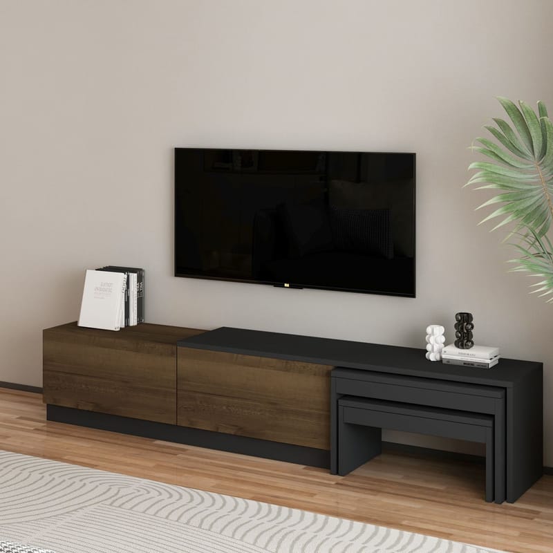 Zalven TV-benk 180x36x30 cm - antrasitt og antik valnøtt - Møbler - Mediamøbel & tv møbel - TV-benk & mediabenk