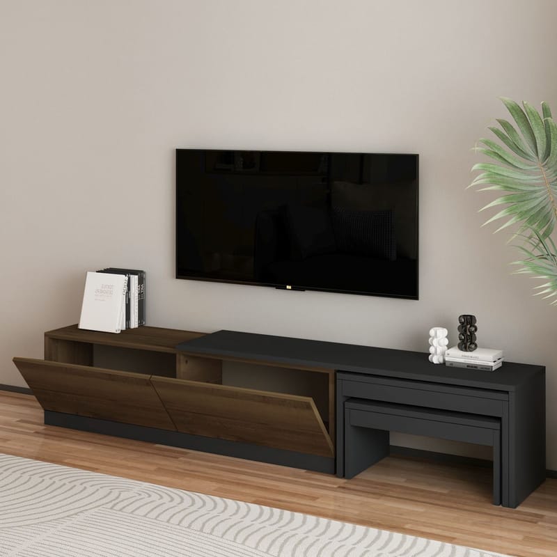 Zalven TV-benk 180x36x30 cm - antrasitt og antik valnøtt - Møbler - Mediamøbel & tv møbel - TV-benk & mediabenk