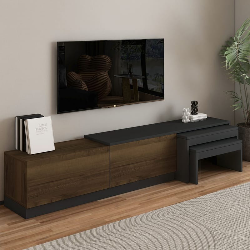 Zalven TV-benk 180x36x30 cm - antrasitt og antik valnøtt - Møbler - Mediamøbel & tv møbel - TV-benk & mediabenk