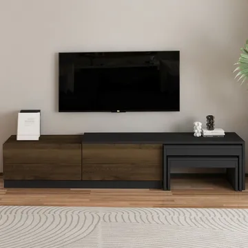 Zalven TV-benk 180x36x30 cm - Antrasitt/Antikk valnøtt - Møbler - Mediamøbel & tv møbel - TV-benk & mediabenk