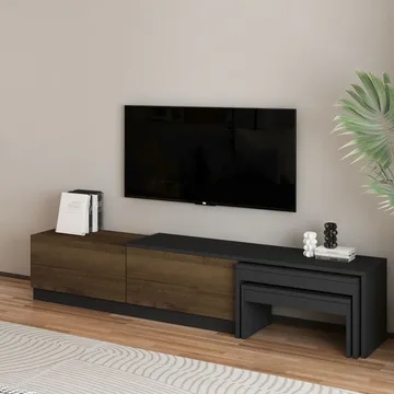 Zalven TV-benk 180x36x30 cm - Antrasitt/Antikk valnøtt - Møbler - Mediamøbel & tv møbel - TV-benk & mediabenk