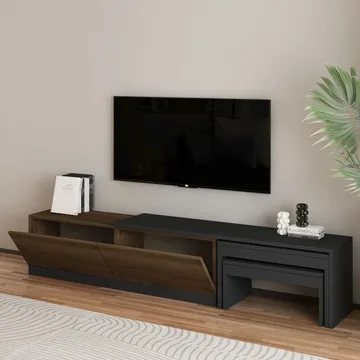 Zalven TV-benk 180x36x30 cm - Antrasitt/Antikk valnøtt - Møbler - Mediamøbel & tv møbel - TV-benk & mediabenk
