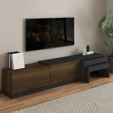 Zalven TV-benk 180x36x30 cm - Antrasitt/Antikk valnøtt - Møbler - Mediamøbel & tv møbel - TV-benk & mediabenk