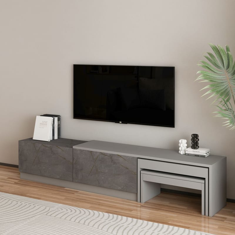 Zalven TV-benk 180x36x30 cm - Gordion-marmor og grå - Møbler - Mediamøbel & tv møbel - TV-benk & mediabenk