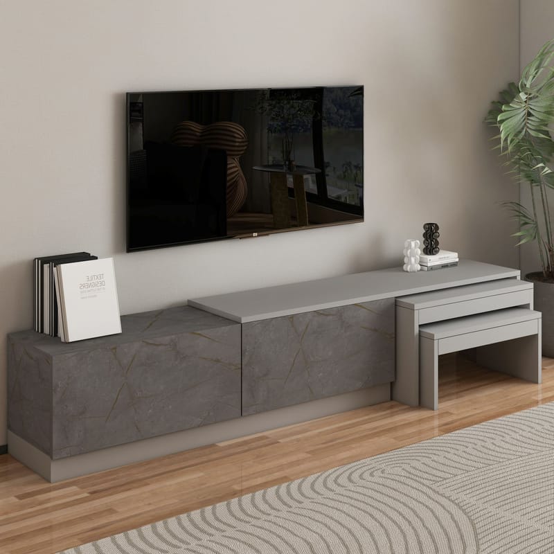Zalven TV-benk 180x36x30 cm - Gordion-marmor og grå - Møbler - Mediamøbel & tv møbel - TV-benk & mediabenk