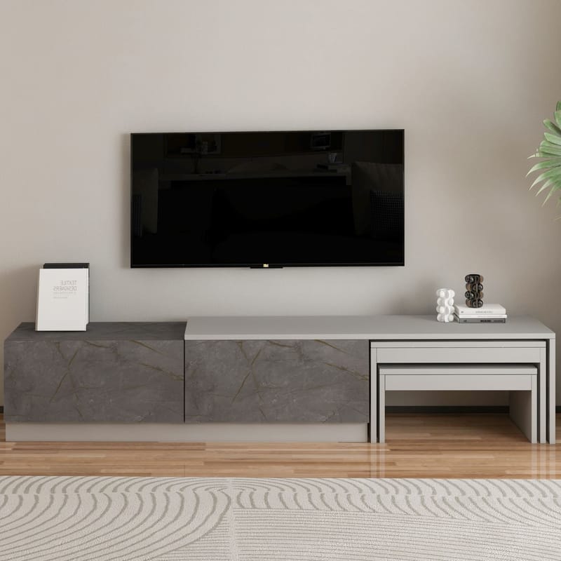 Zalven TV-benk 180x36x30 cm - Gordion-marmor og grå - Møbler - Mediamøbel & tv møbel - TV-benk & mediabenk