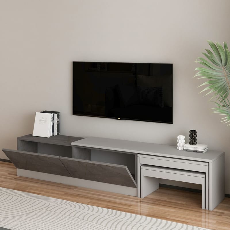 Zalven TV-benk 180x36x30 cm - Gordion-marmor og grå - Møbler - Mediamøbel & tv møbel - TV-benk & mediabenk