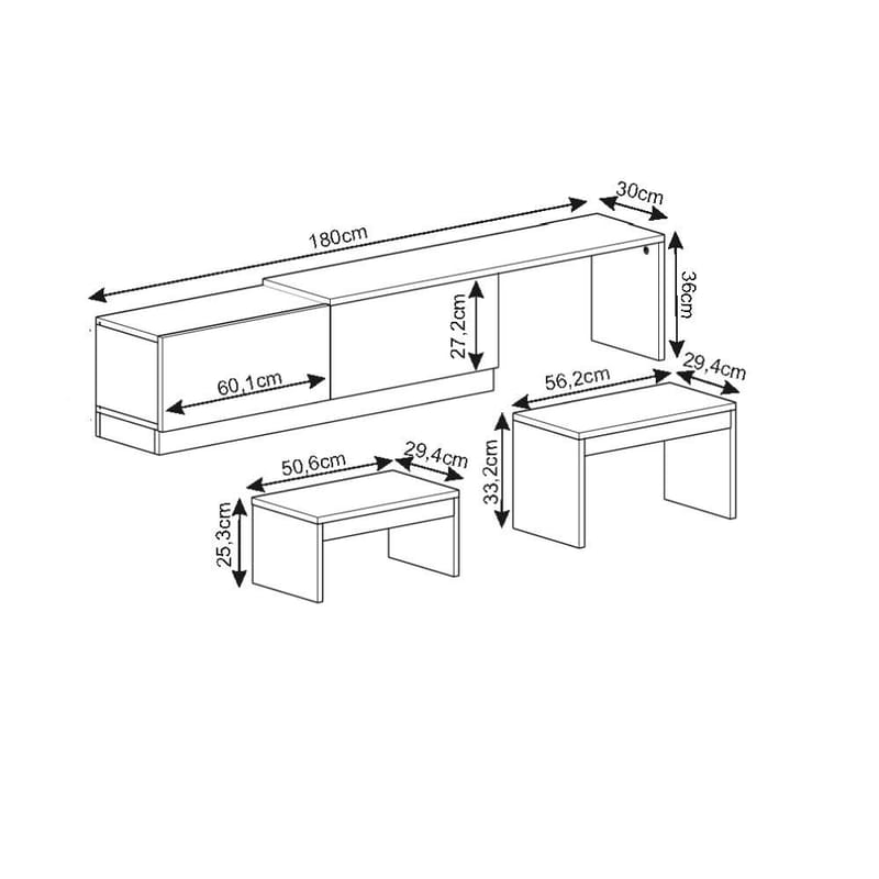 Zalven TV-benk 180x36x30 cm - hvit - Møbler - Mediamøbel & tv møbel - TV-benk & mediabenk